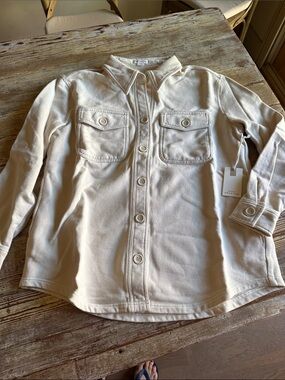 Good American Cream Button-Up Fleece Shacket